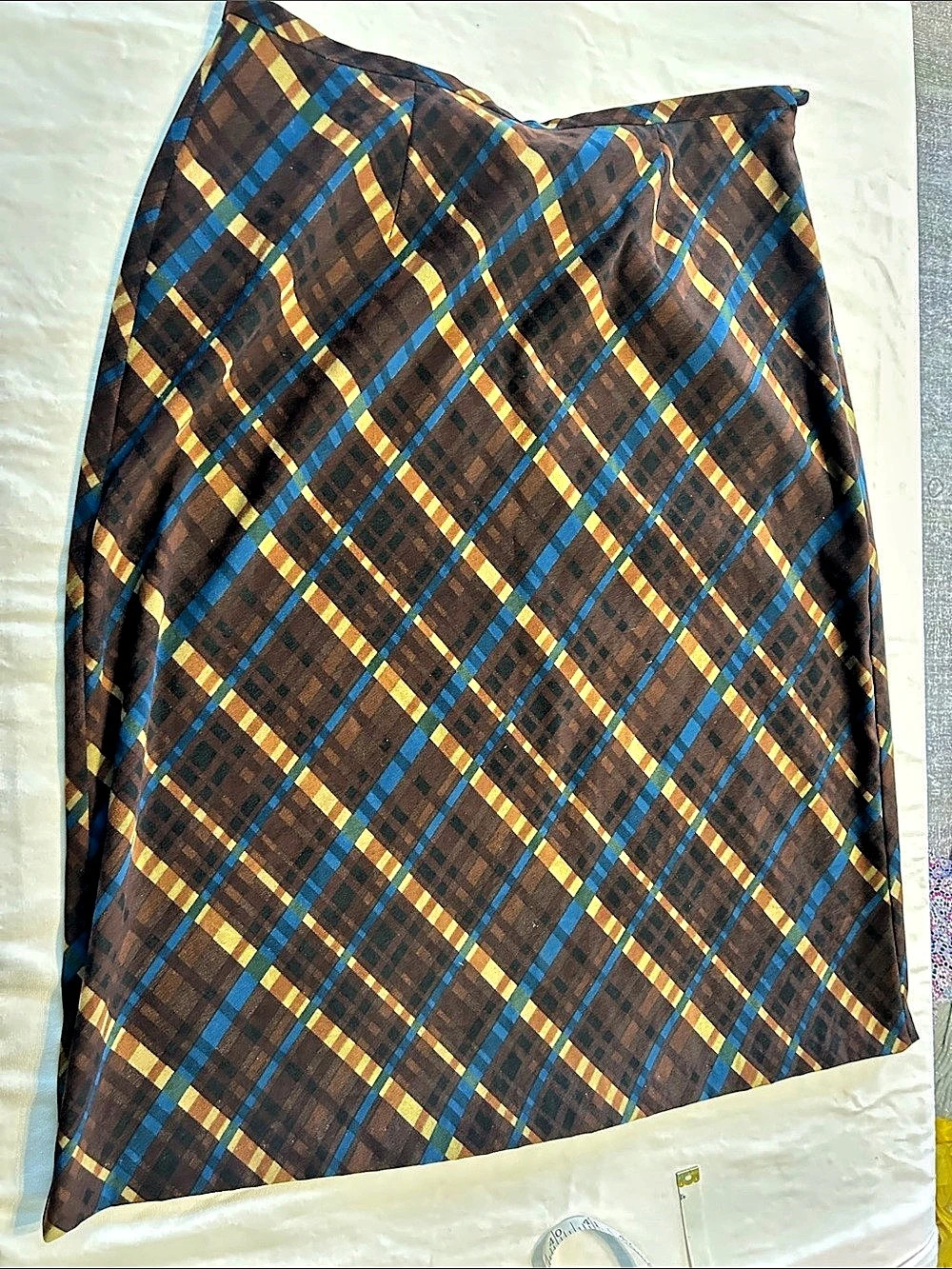 Vintage Clio Plaid Midi Skirt in Brown & Blue